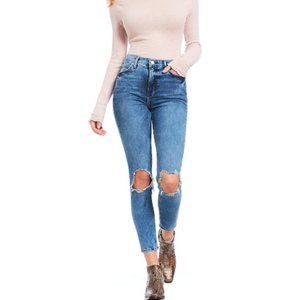 NWT Free People Turquoise Distressed Denim Skinny